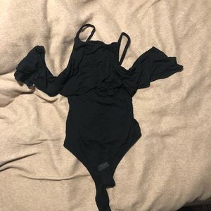 Asos body suit with flutter sleeves black